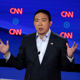 Democratic presidential candidate former tech executive Andrew Yang speaks during the Democratic Presidential Debate at the Fox Theatre July 31, 2019, in Detroit.